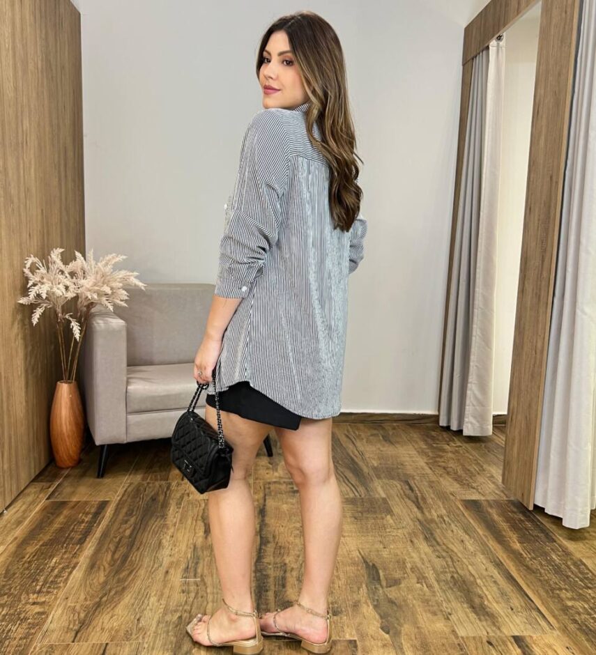 Conjunto Feminino Thais Cropped sem Bojo e Camisa Listrada Branco - Fernanda Ramos Store