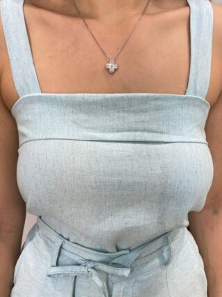 Conjunto Flor Viscolinho Cropped sem Bojo e Calça Pantalona Azul Bebê - Fernanda Ramos Store