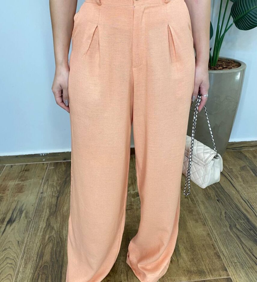 Conjunto Flor Viscolinho Cropped sem Bojo e Calça Pantalona Coral - Fernanda Ramos Store