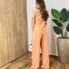 Conjunto Flor Viscolinho Cropped sem Bojo e Calça Pantalona Coral - Fernanda Ramos Store