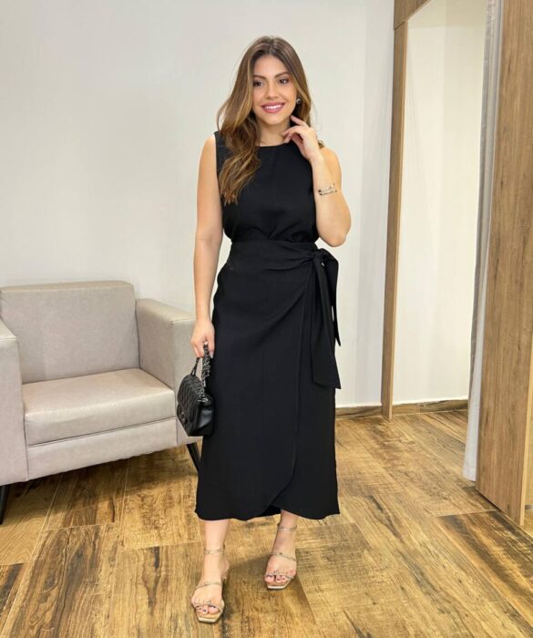 Conjunto July Regata sem Bojo e Saia com Amarração e Lastex Preto - Fernanda Ramos Store