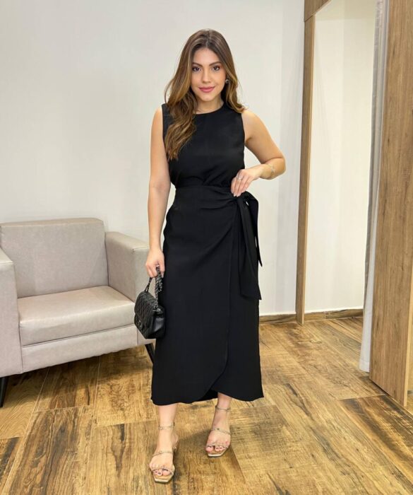 Conjunto July Regata sem Bojo e Saia com Amarração e Lastex Preto - Fernanda Ramos Store