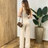 Conjunto Tayla Cropped sem Bojo Alça Regulável Calça Pantalona Bege - Fernanda Ramos Store