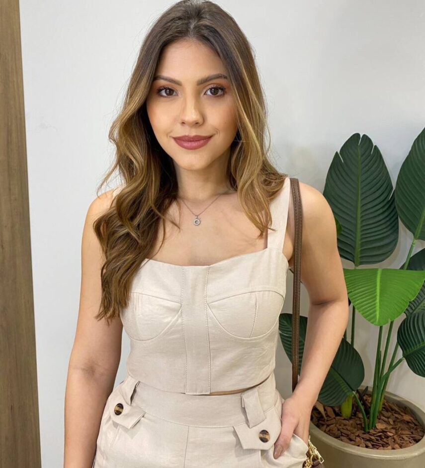 Conjunto Tayla Cropped sem Bojo Alça Regulável Calça Pantalona Bege - Fernanda Ramos Store