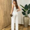 Conjunto Tayla Cropped sem Bojo Alça Regulável Calça Pantalona Branco - Fernanda Ramos Store