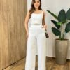 Conjunto Tayla Cropped sem Bojo Alça Regulável Calça Pantalona Branco - Fernanda Ramos Store