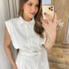 Conjunto Viscolinho Cropped e Calça Pantalona com Cinto Branco - Fernanda Ramos Store