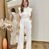 Conjunto Viscolinho Cropped e Calça Pantalona com Cinto Branco - Fernanda Ramos Store