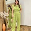 Conjunto Viscolinho Cropped e Calça Pantalona com Cinto Verde - Fernanda Ramos Store