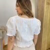 Cropped Feminino Manga Curta Isis Lastex com Detalhes Bordado Branco - Fernanda Ramos Store