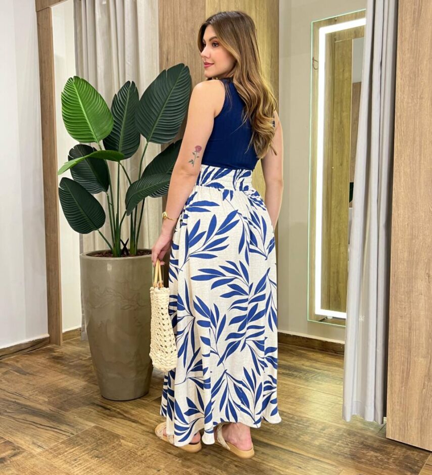 Cropped Feminino sem Bojo Júlia Malha Canelada Azul Marinho - Fernanda Ramos Store