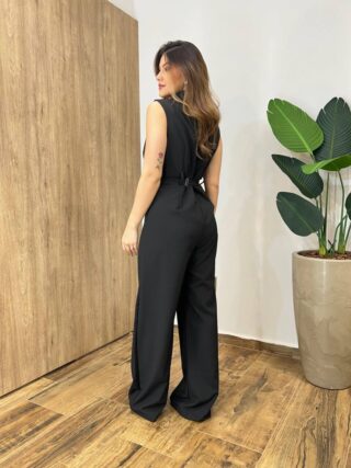 Macacão Longo Eduarda sem Bojo Preto com Cinto - Fernanda Ramos Store