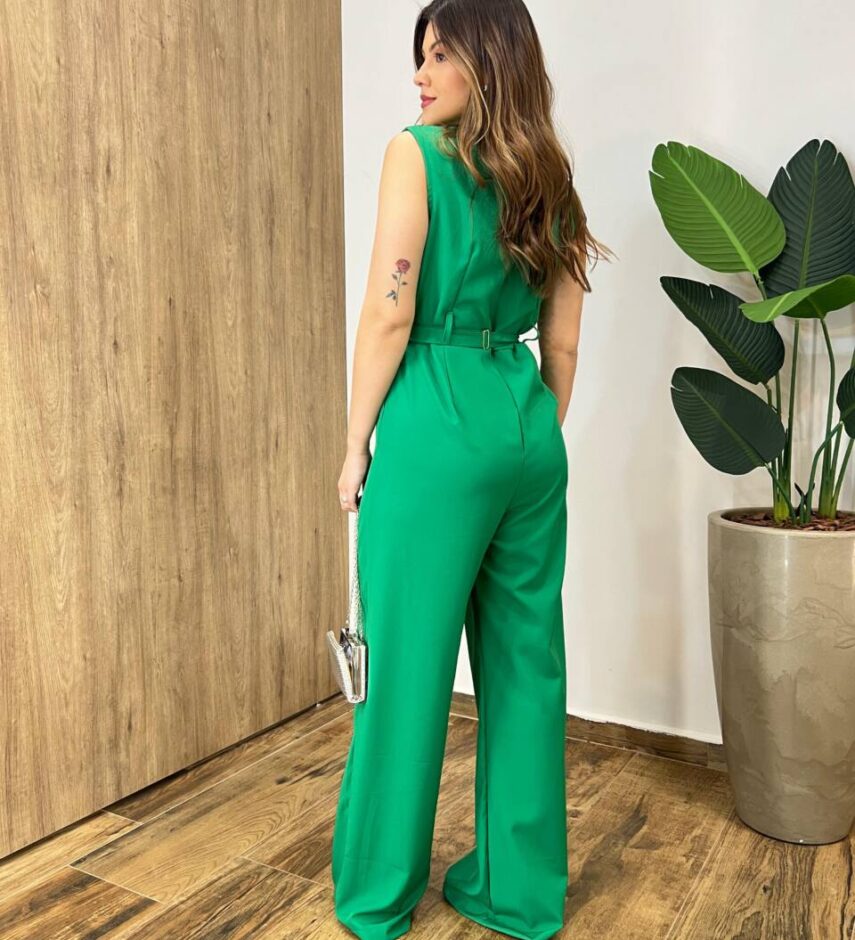 Macacão Longo Eduarda sem Bojo Verde Bandeira com Cinto - Fernanda Ramos Store
