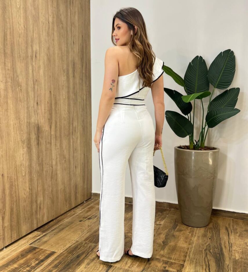 Macacão Longo Mariana Nula Manga sem Bojo com Amarração Branco - Fernanda Ramos Store