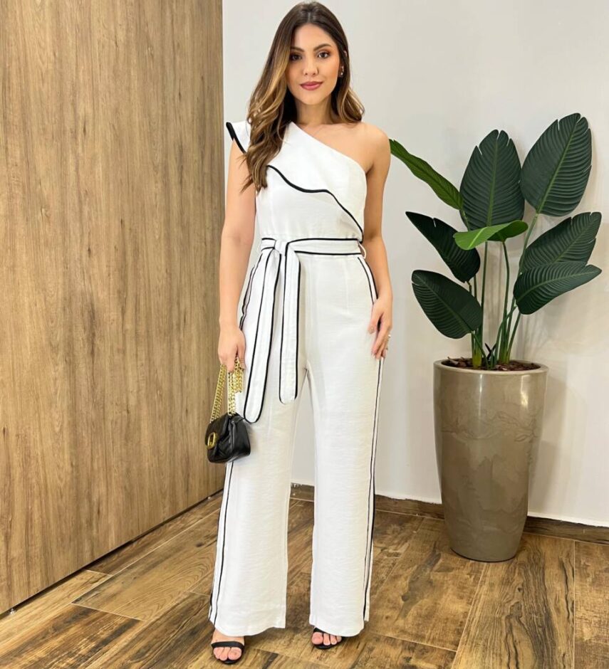 Macacão Longo Mariana Nula Manga sem Bojo com Amarração Branco - Fernanda Ramos Store