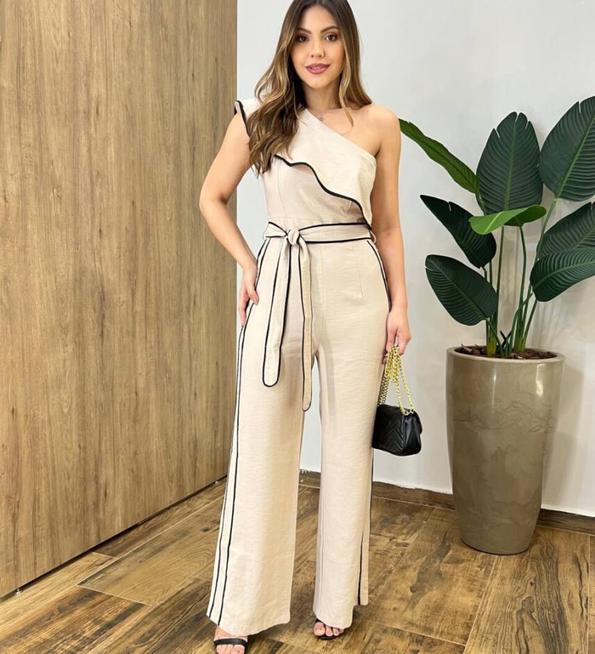 Macacão Longo Mariana Nula Manga sem Bojo com Amarração Nude - Fernanda Ramos Store