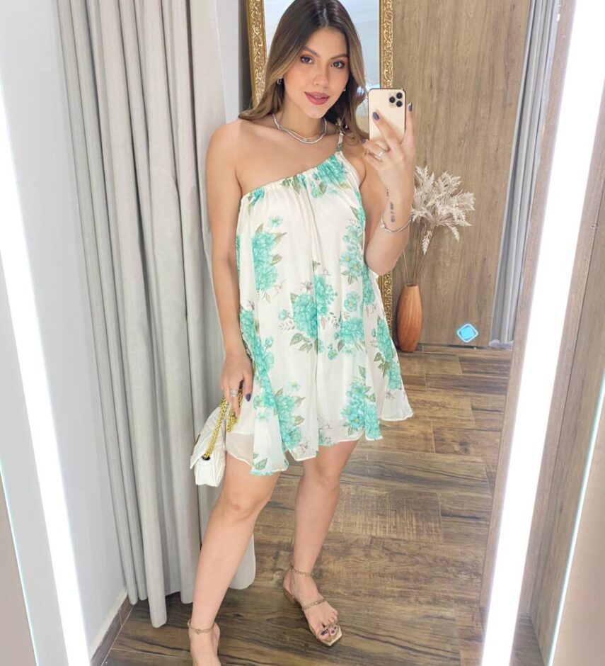 Macaquinho Feminino Lívia sem Bojo Nula Manga Estampa Floral Verde - Fernanda Ramos Store
