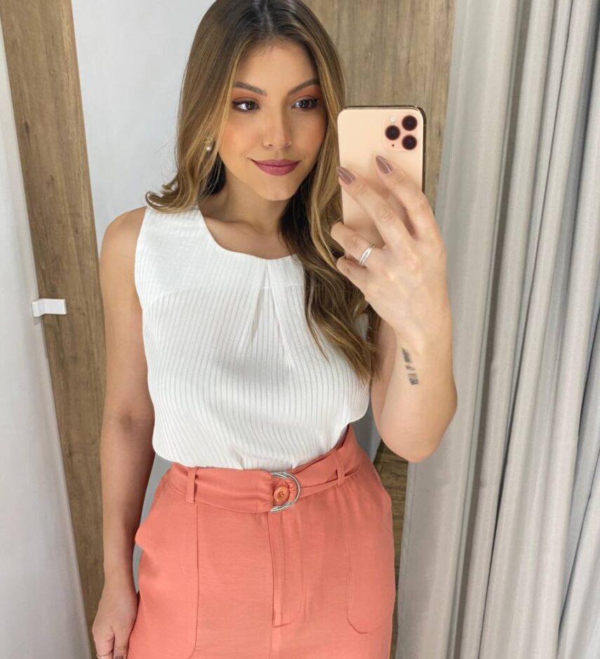 Regata Feminina Duda sem Bojo Detalhe em Cintilância Branca - Fernanda Ramos Store