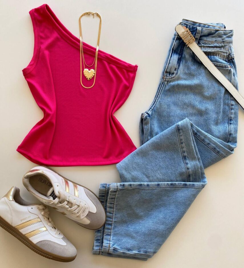 Regata Feminina Nula Manga Canelada Vick Pink - Fernanda Ramos Store