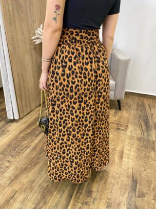 Saia Feminina Longa Luísa com Bolsos e Fenda Estampada Animal Print - Fernanda Ramos Store