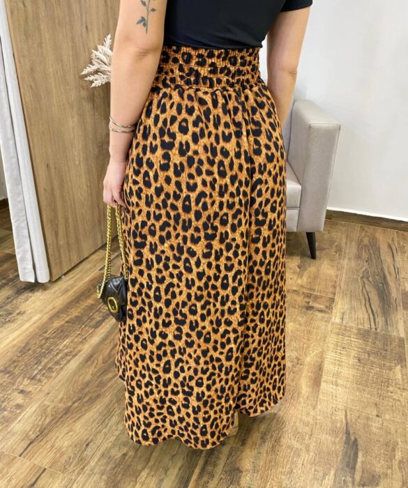 Saia Feminina Longa Luísa com Bolsos e Fenda Estampada Animal Print - Fernanda Ramos Store