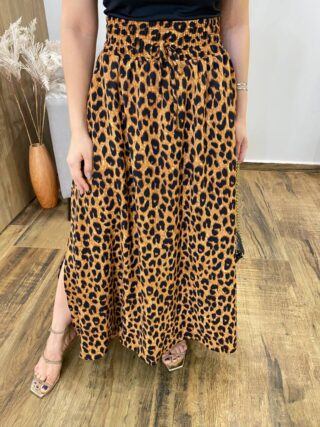 Saia Feminina Longa Luísa com Bolsos e Fenda Estampada Animal Print - Fernanda Ramos Store