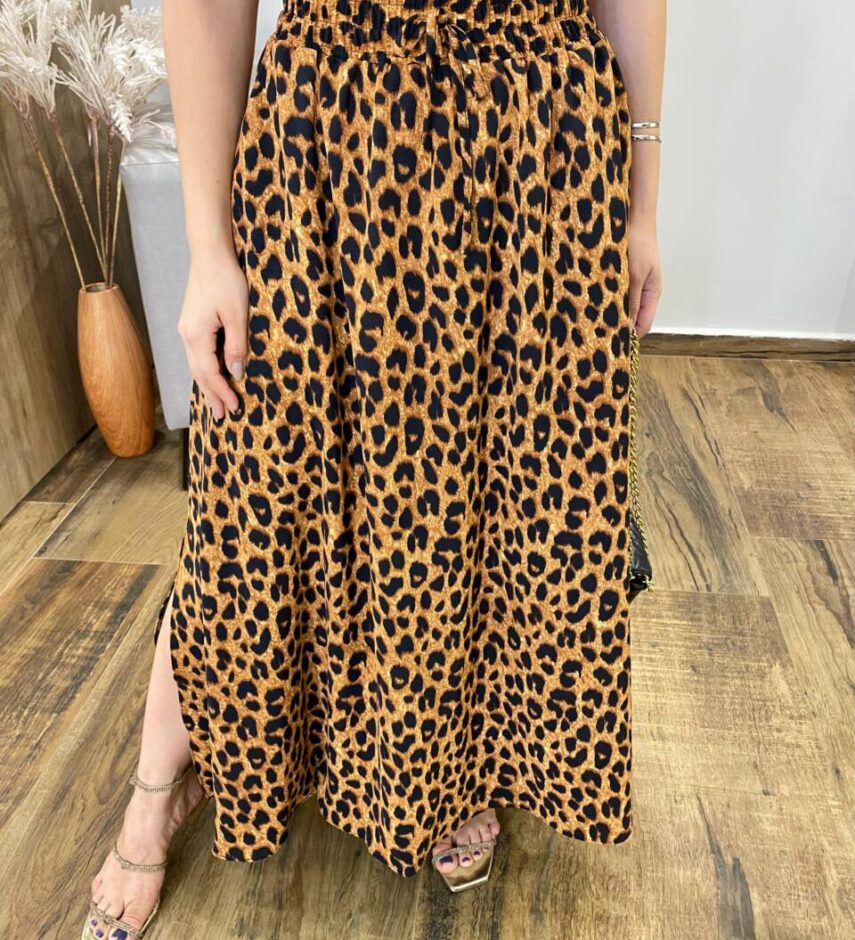 Saia Feminina Longa Luísa com Bolsos e Fenda Estampada Animal Print - Fernanda Ramos Store