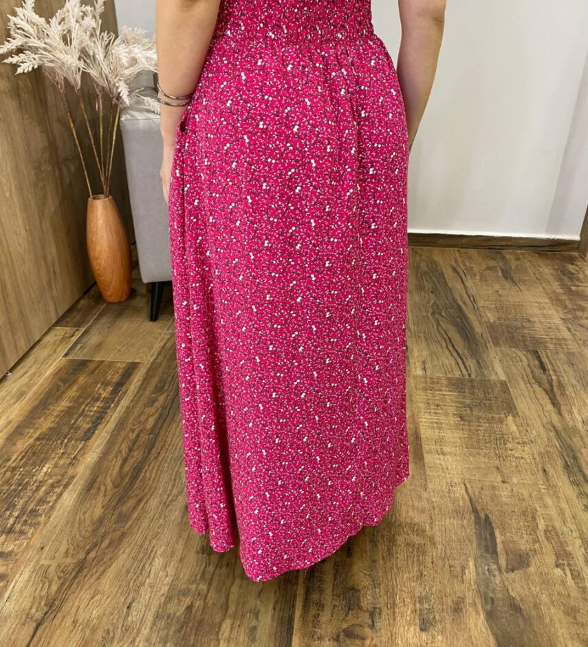 Saia Feminina Longa Luísa com Bolsos e Fenda Estampada Pink - Fernanda Ramos Store