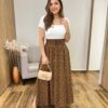 Saia Feminina Longa Luísa com Bolsos e Fenda Terra Estampada - Fernanda Ramos Store