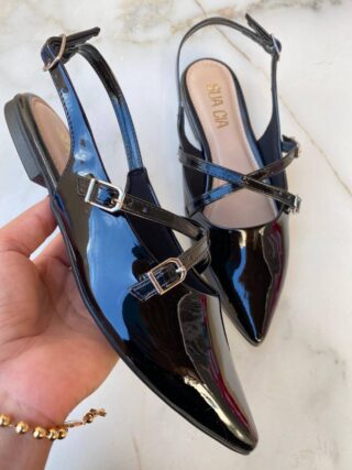 Sapatilha Feminina Margore Slingback de Verniz Preta - Fernanda Ramos Store