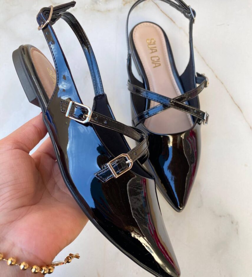 Sapatilha Feminina Margore Slingback de Verniz Preta - Fernanda Ramos Store