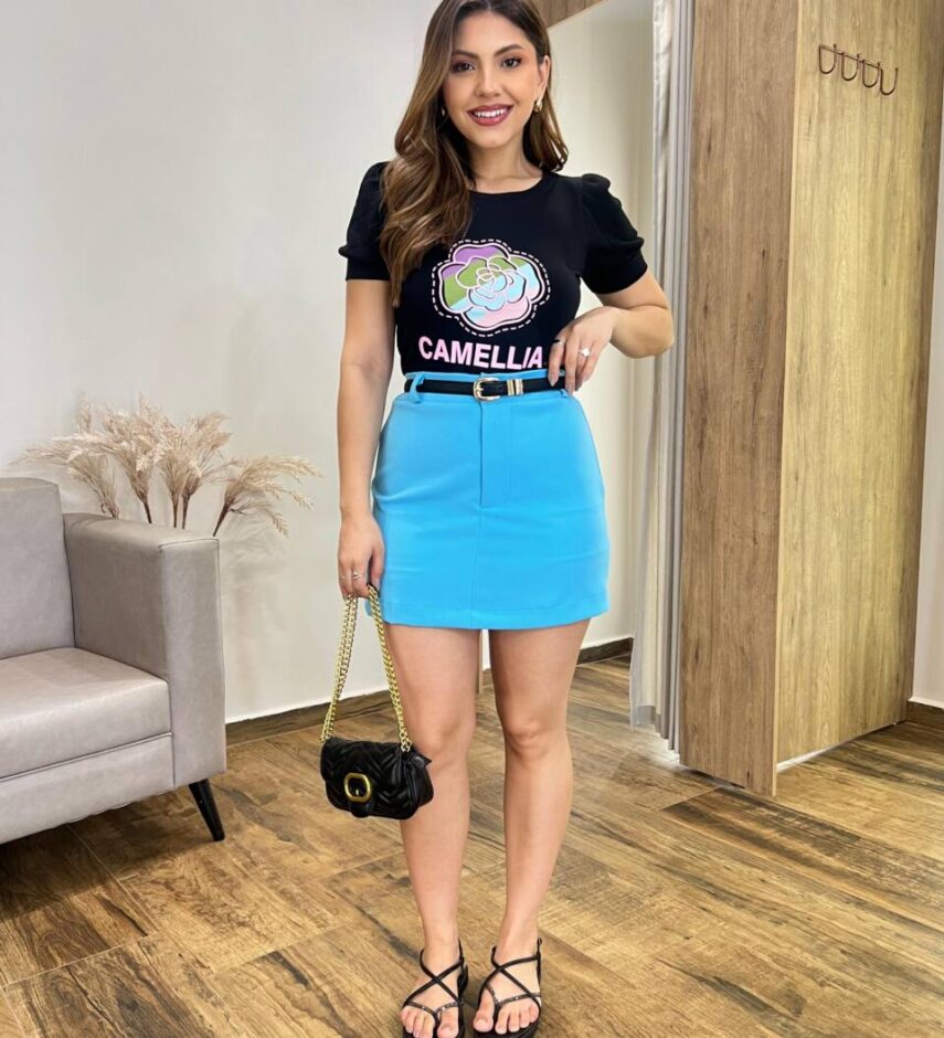 Short Saia Feminino Clara Alfaiataria Azul - Fernanda Ramos Store