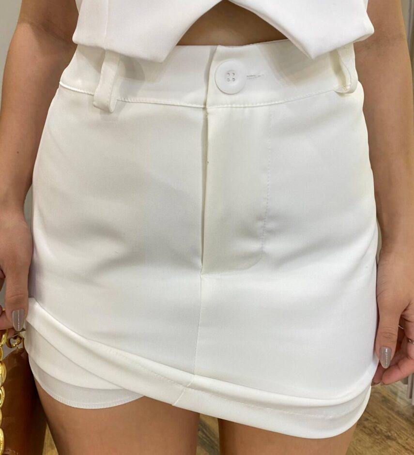 Short Saia Feminino Clara Alfaiataria Branco - Fernanda Ramos Store