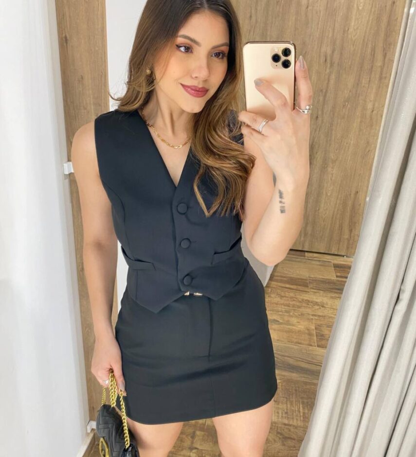 Short Saia Feminino Clara Alfaiataria Preto - Fernanda Ramos Store