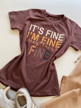 T-shirt Feminina Manga Curta Marrom It's Fine I'm Fine - Fernanda Ramos Store