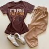 T-shirt Feminina Manga Curta Marrom It's Fine I'm Fine - Fernanda Ramos Store