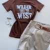 T-shirt Feminina Manga Curta Marrom Wilder Than the West - Fernanda Ramos Store