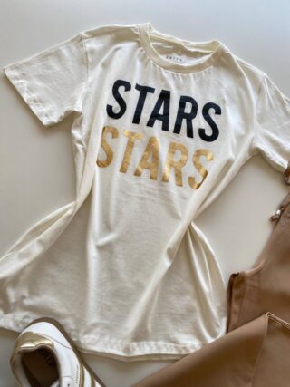 T-shirt Feminina Manga Curta Off White Stars - Fernanda Ramos Store