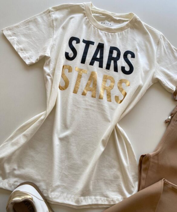 T-shirt Feminina Manga Curta Off White Stars - Fernanda Ramos Store