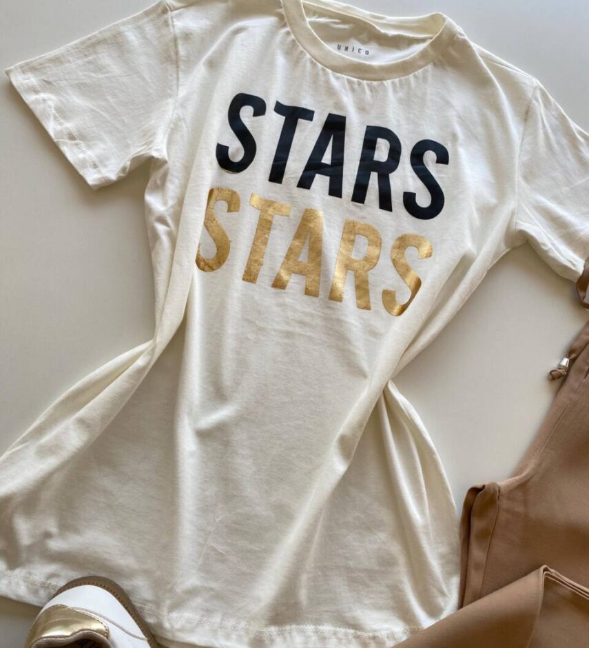 T-shirt Feminina Manga Curta Off White Stars - Fernanda Ramos Store