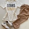 T-shirt Feminina Manga Curta Off White Stars - Fernanda Ramos Store