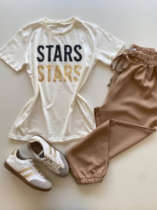 T-shirt Feminina Manga Curta Off White Stars - Fernanda Ramos Store