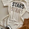 T-shirt Feminina Manga Curta Off White Stars com Detalhe Prata - Fernanda Ramos Store