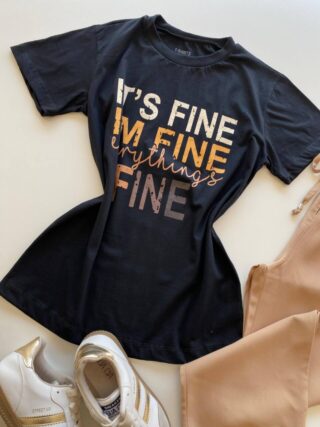 T-shirt Feminina Manga Curta Preta It's Fine I'm Fine - Fernanda Ramos Store