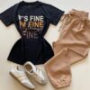 T-shirt Feminina Manga Curta Preta It's Fine I'm Fine - Fernanda Ramos Store