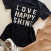 T-shirt Feminina Manga Curta Preta Love Happy Shine - Fernanda Ramos Store