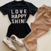 T-shirt Feminina Manga Curta Preta Love Happy Shine - Fernanda Ramos Store