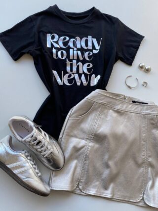 T-shirt Feminina Manga Curta Preta Ready to Live the New - Fernanda Ramos Store