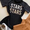 T-shirt Feminina Manga Curta Preta Stars com Detalhe Prata - Fernanda Ramos Store