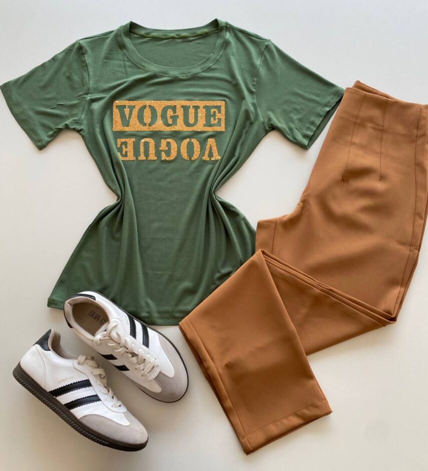T-shirt Feminina Manga Curta Verde Estampada - Fernanda Ramos Store
